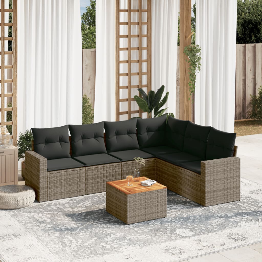 vidaXL 7-delige Loungeset met kussens poly rattan zwart