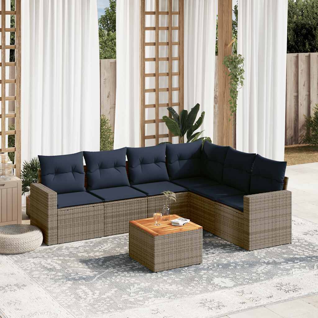vidaXL 7-Piece Lounge Set with Cushions Poly Rattan Grey