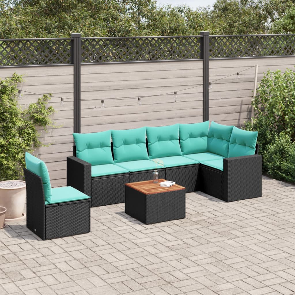 vidaXL 7-Piece Lounge Set with Cushions Poly Rattan Grey