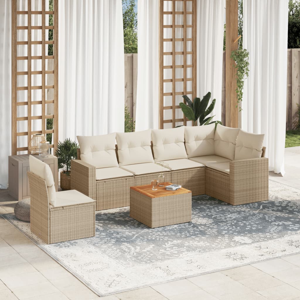 vidaXL 7-delige Loungeset met kussens poly rattan zwart