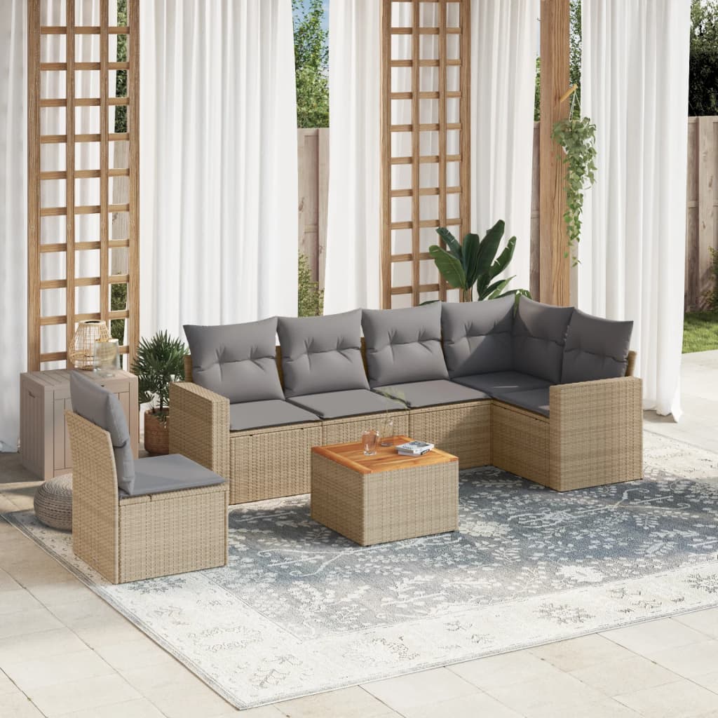 vidaXL 7-delige Loungeset met kussens poly rattan zwart