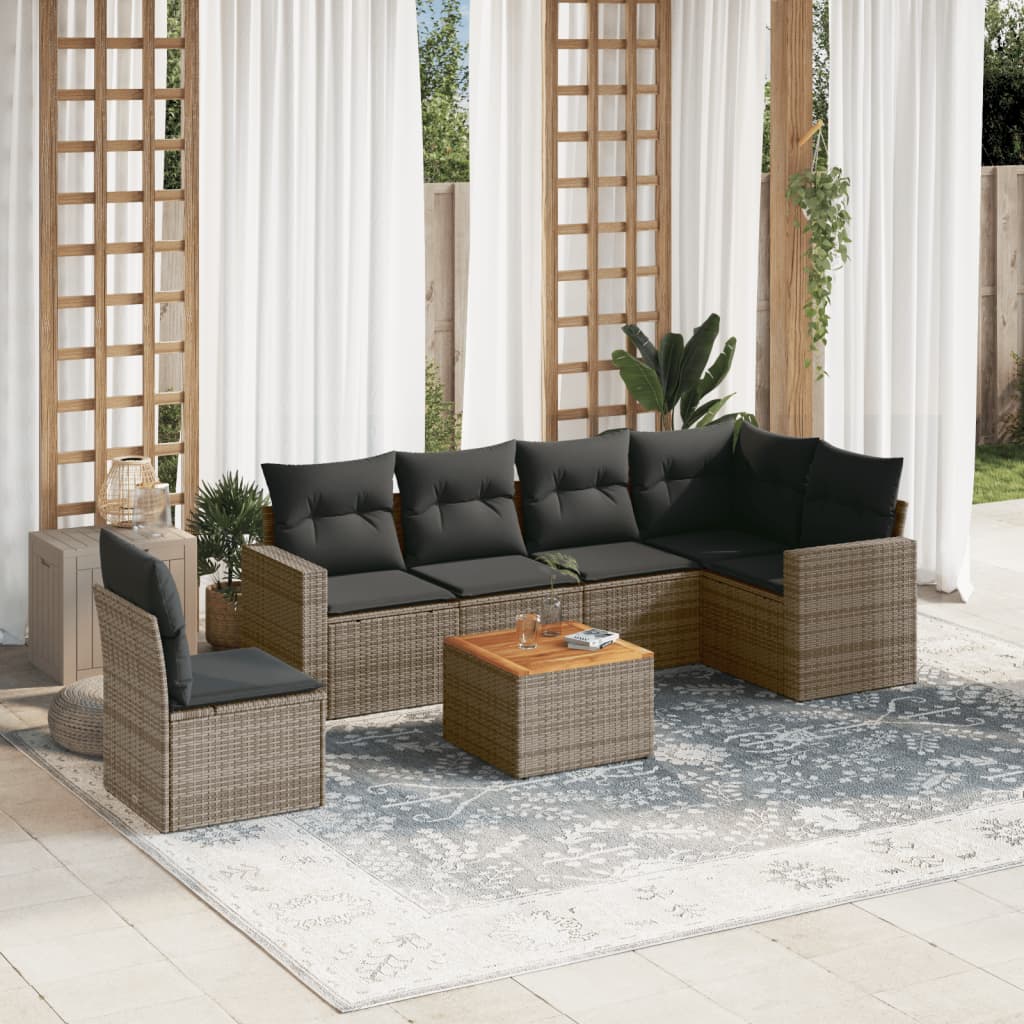 vidaXL 7-delige Loungeset met kussens poly rattan zwart