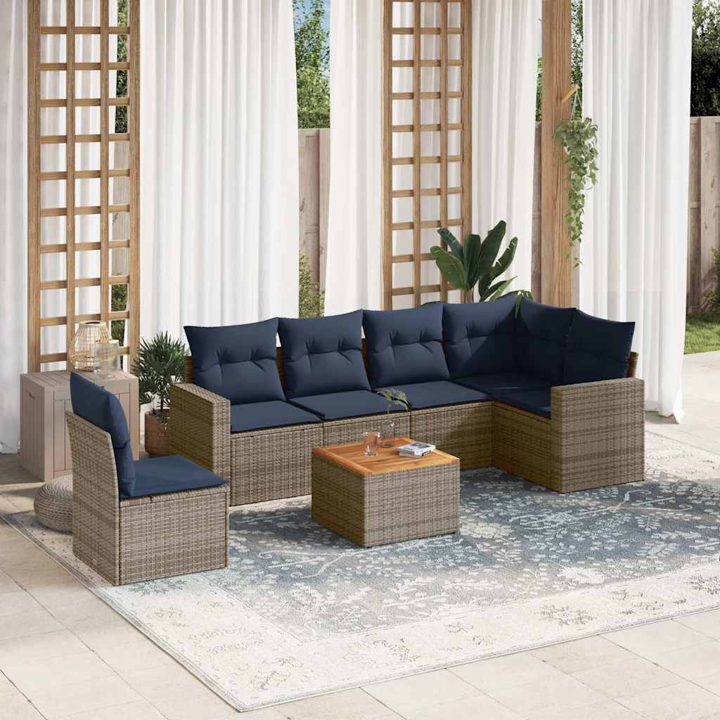 vidaXL 7-Piece Lounge Set with Cushions Poly Rattan Grey