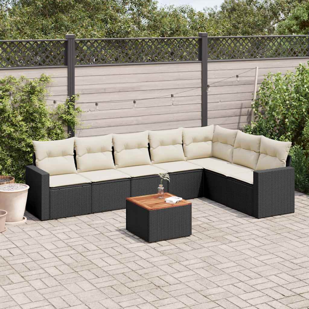 vidaXL 8-Piece Lounge Set with Cushions Poly Rattan Black