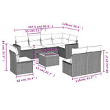 vidaXL 9-delige Loungeset met kussens poly rattan grijs