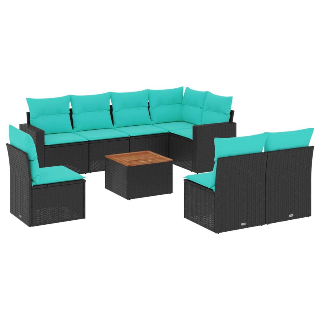 vidaXL 9-delige Loungeset met kussens poly rattan grijs