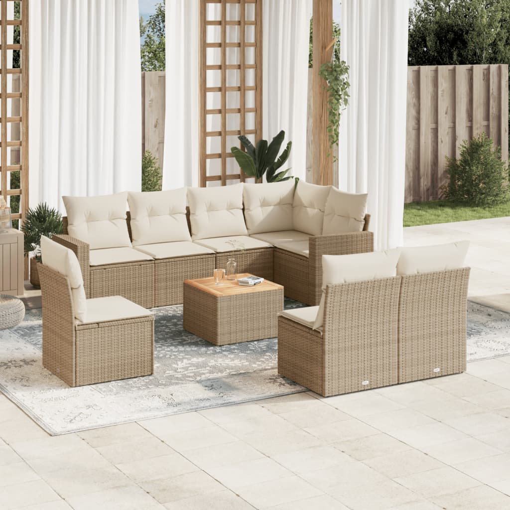 vidaXL 9-delige Loungeset met kussens poly rattan zwart