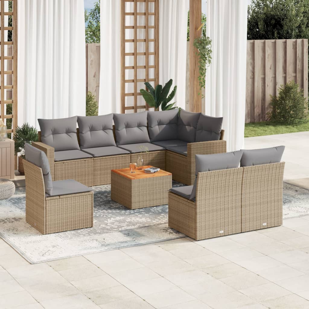vidaXL 9-delige Loungeset met kussens poly rattan zwart