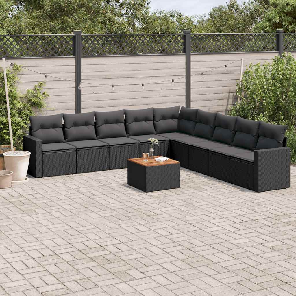 vidaXL 10-Piece Lounge Set with Cushions Poly Rattan Black