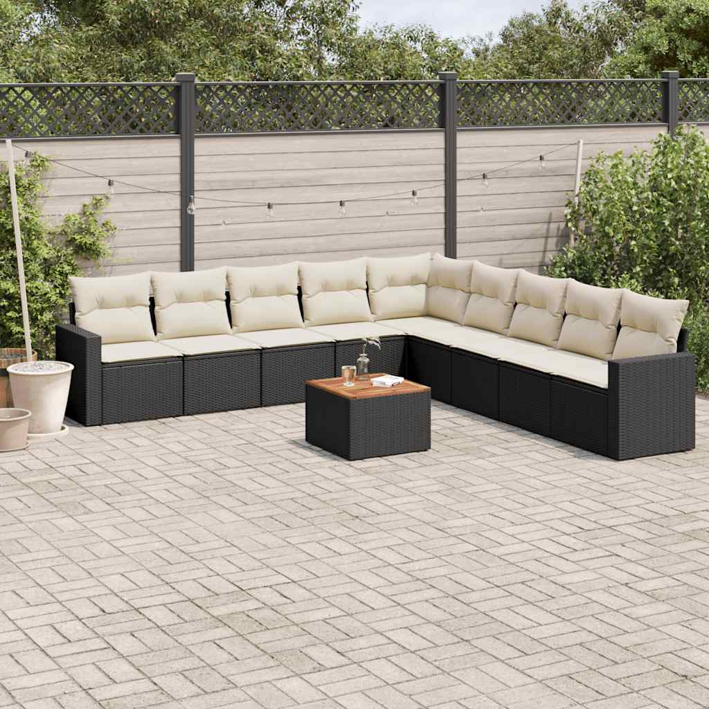 vidaXL 10-Piece Lounge Set with Cushions Poly Rattan Black