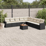 vidaXL 10-Piece Lounge Set with Cushions Poly Rattan Black
