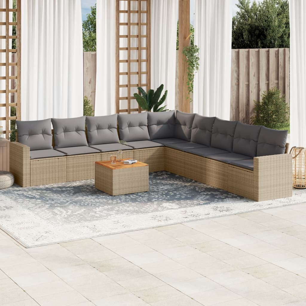 vidaXL 10-Piece Lounge Set with Cushions Poly Rattan Black