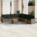 vidaXL 10-Piece Lounge Set with Cushions Poly Rattan Black