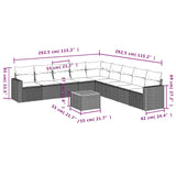 vidaXL 10-delige Loungeset met kussens poly rattan grijs