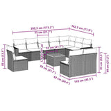 vidaXL 11-delige Loungeset met kussens poly rattan grijs