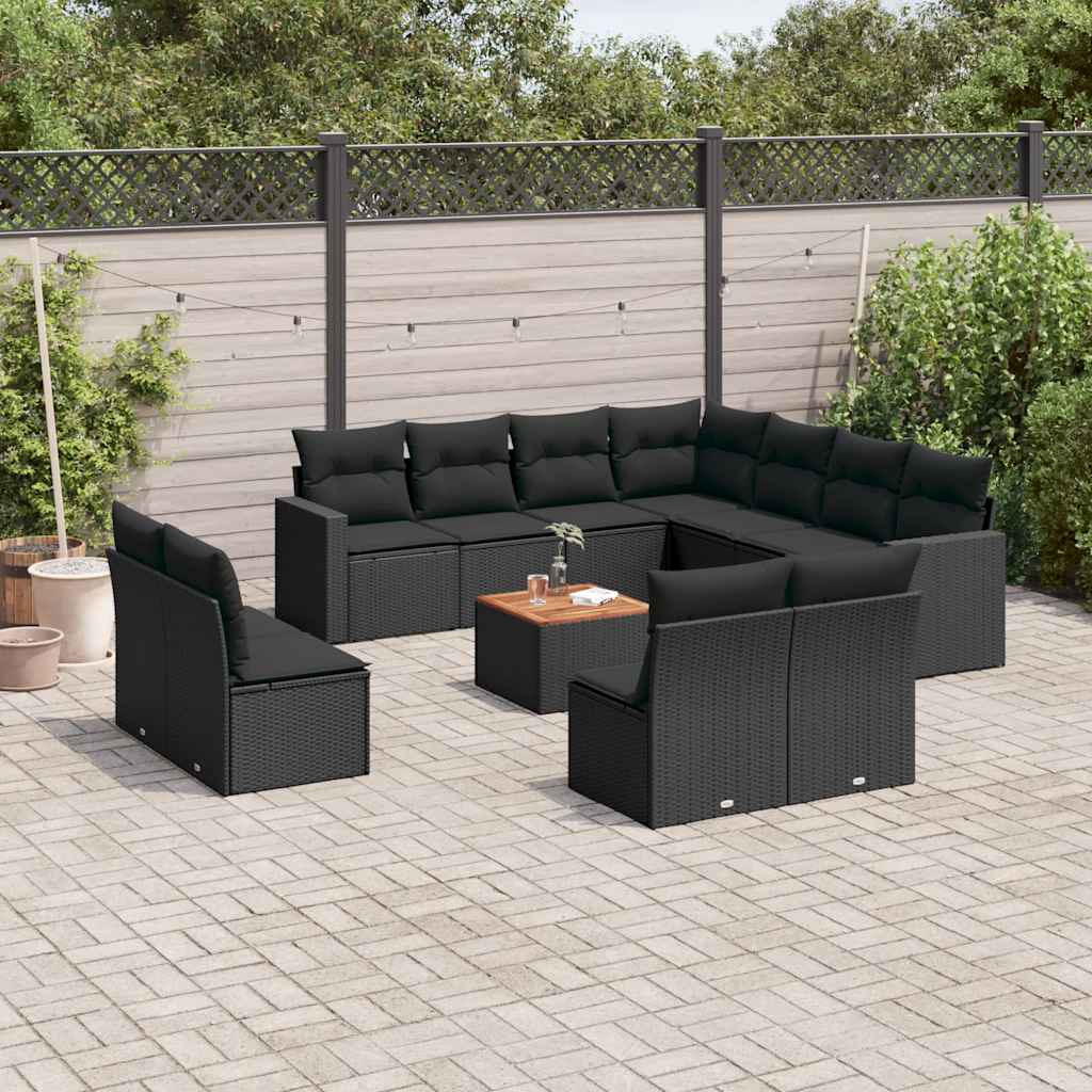 vidaXL 12-piece Lounge Set with Cushions Poly Rattan Black