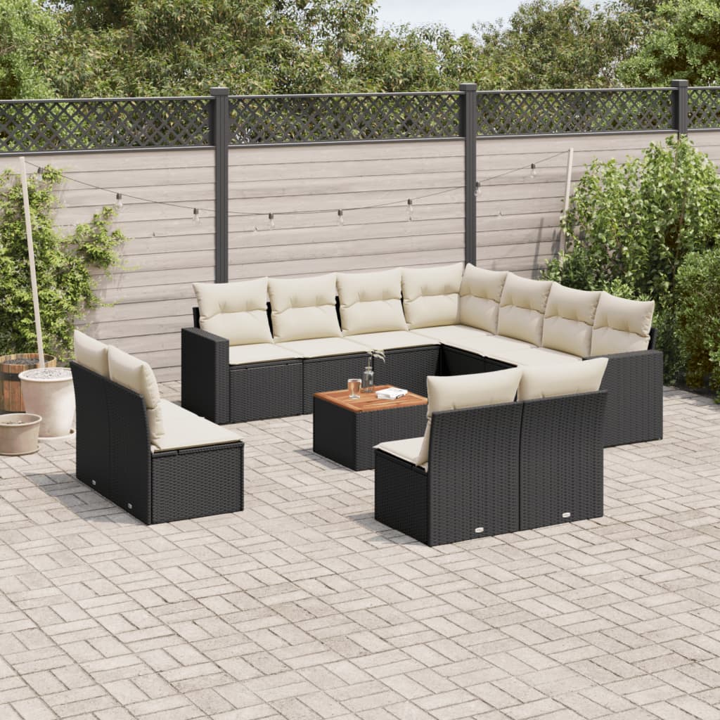vidaXL 12-piece Lounge Set with Cushions Poly Rattan Black