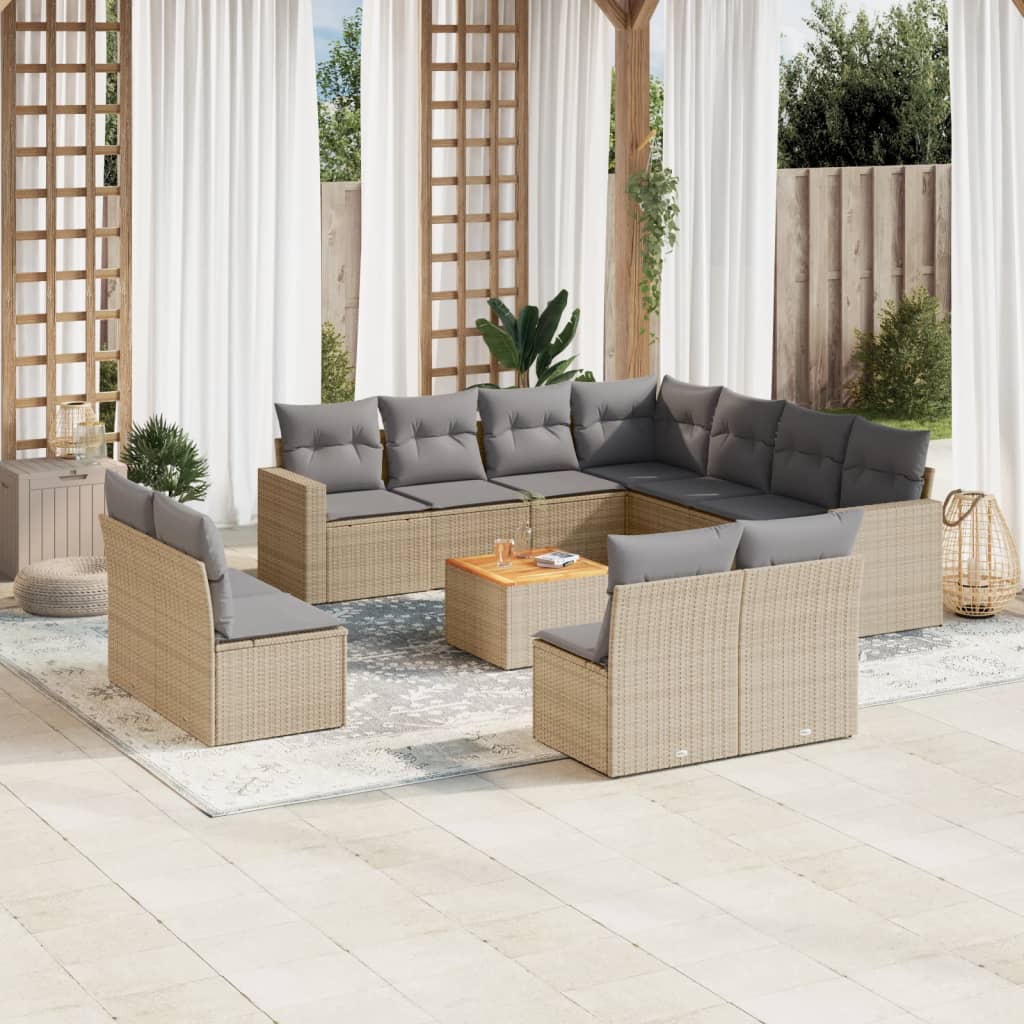 vidaXL 12-piece Lounge Set with Cushions Poly Rattan Black