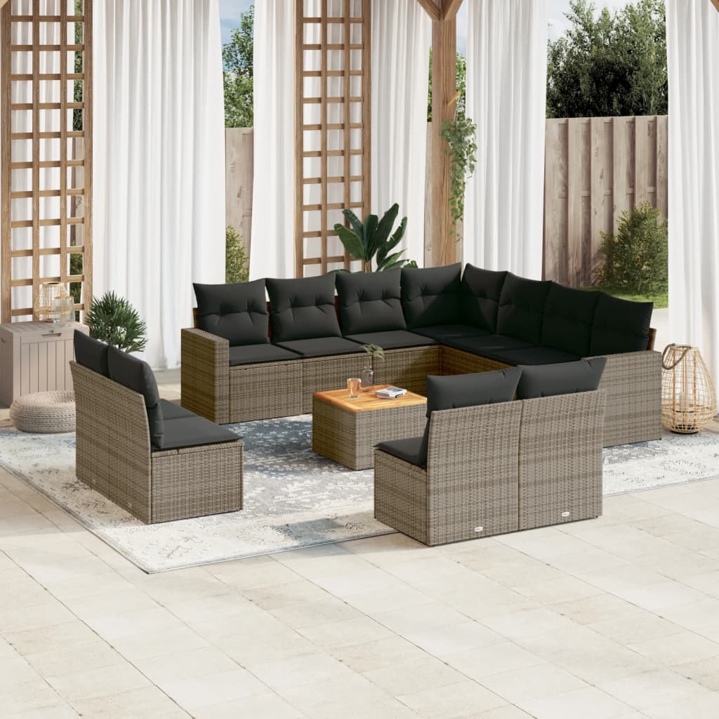 vidaXL 12-piece Lounge Set with Cushions Poly Rattan Black