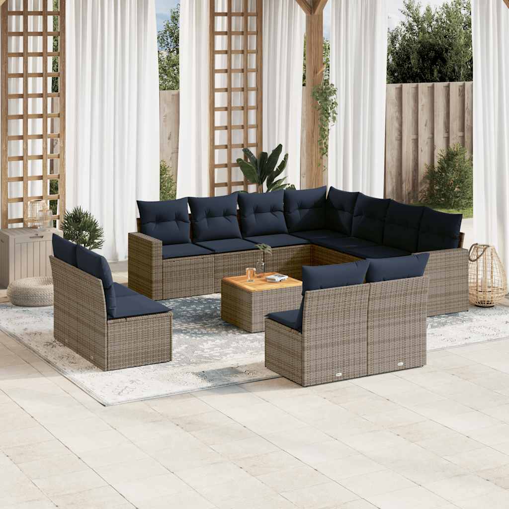 vidaXL 12-piece Lounge Set with Cushions Poly Rattan Grey