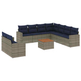 vidaXL 10-delige Loungeset met kussens poly rattan grijs