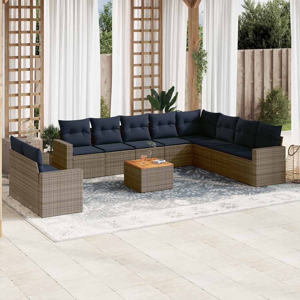 vidaXL 11-Piece Lounge Set with Cushions Poly Rattan Grey