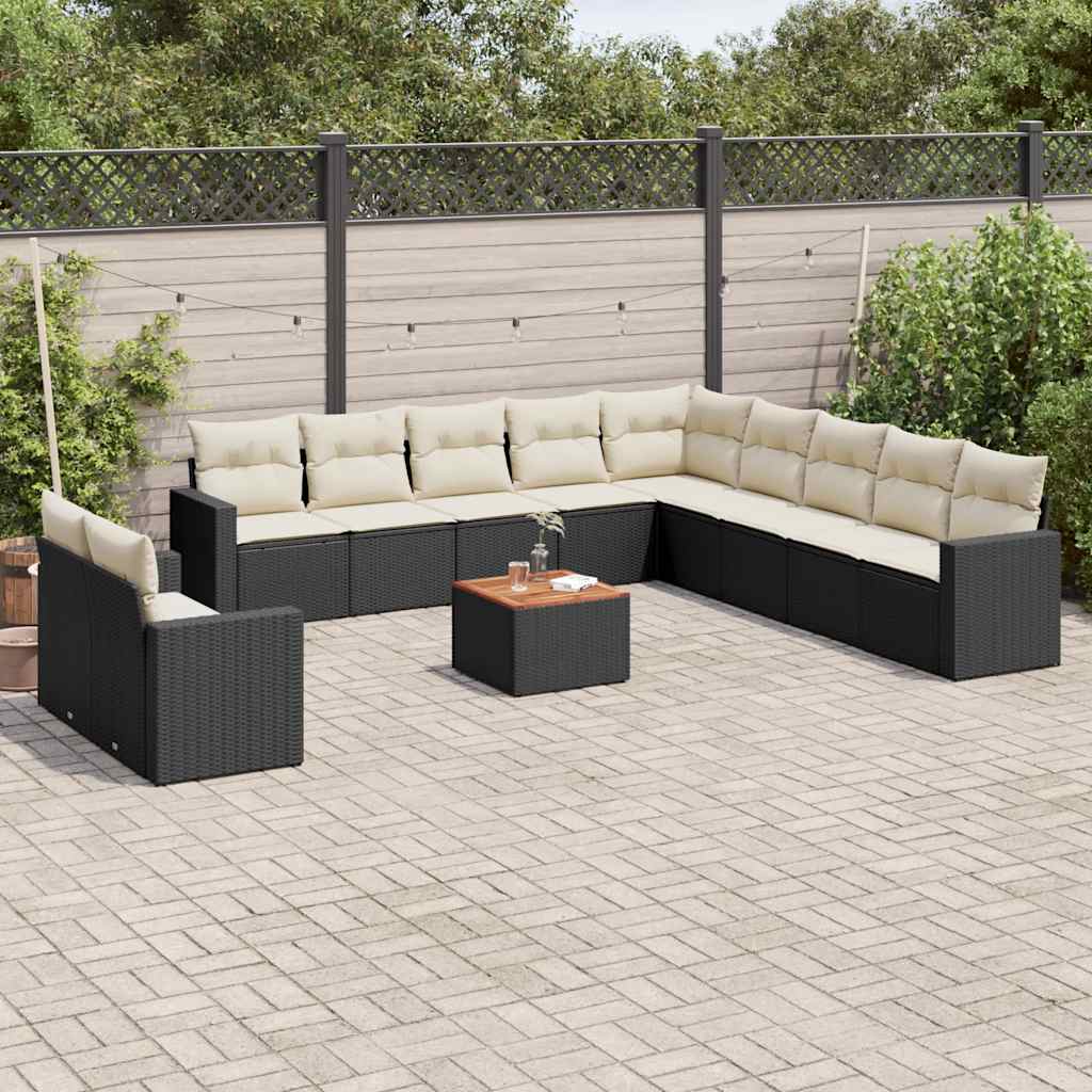 vidaXL 12-Piece Lounge Set with Cushions Poly Rattan Black