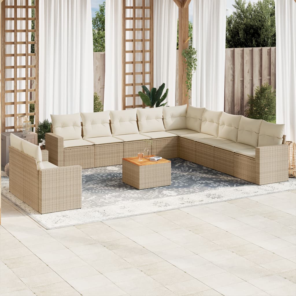 vidaXL 12-Piece Lounge Set with Cushions Poly Rattan Black
