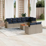 vidaXL 9-delige Loungeset met kussens poly rattan grijs