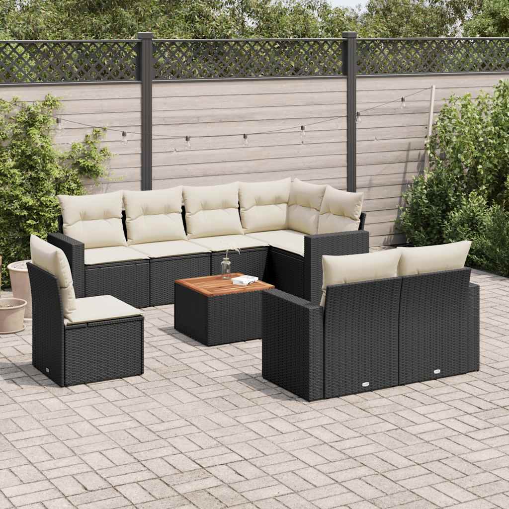 vidaXL 9-piece Poly Rattan Lounge Set with Cushions Black