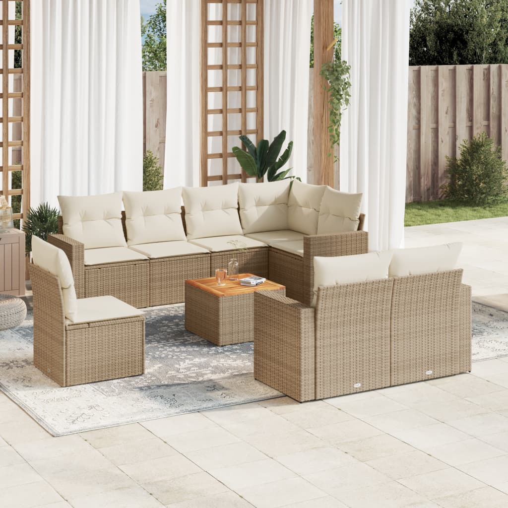 vidaXL 9-piece Poly Rattan Lounge Set with Cushions Black
