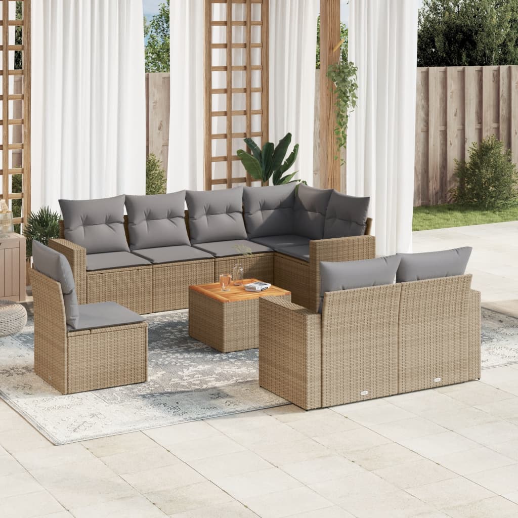 vidaXL 9-piece Poly Rattan Lounge Set with Cushions Black