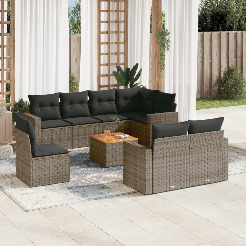 vidaXL 9-piece Poly Rattan Lounge Set with Cushions Black