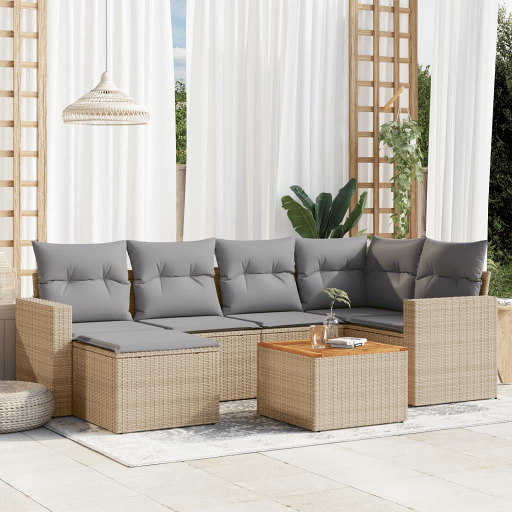 vidaXL 7-Piece Lounge Set with Cushions Poly Rattan Black