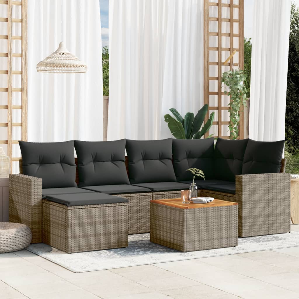 vidaXL 7-Piece Lounge Set with Cushions Poly Rattan Black