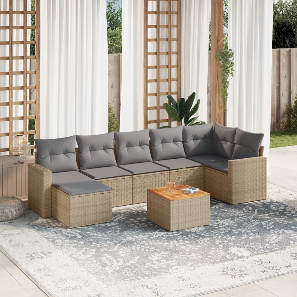 vidaXL 8-Piece Poly Rattan Lounge Set with Cushions Black