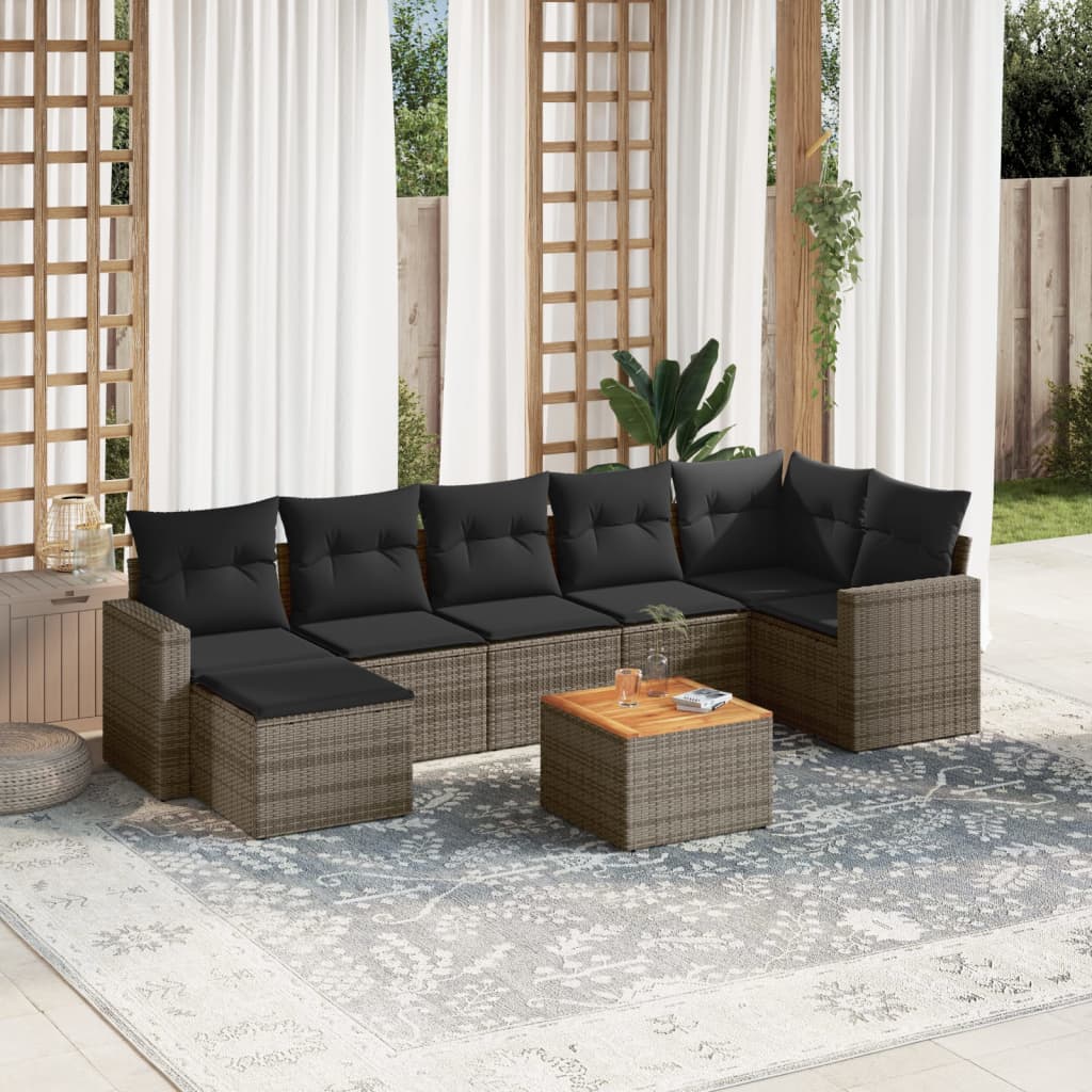 vidaXL 8-Piece Poly Rattan Lounge Set with Cushions Black