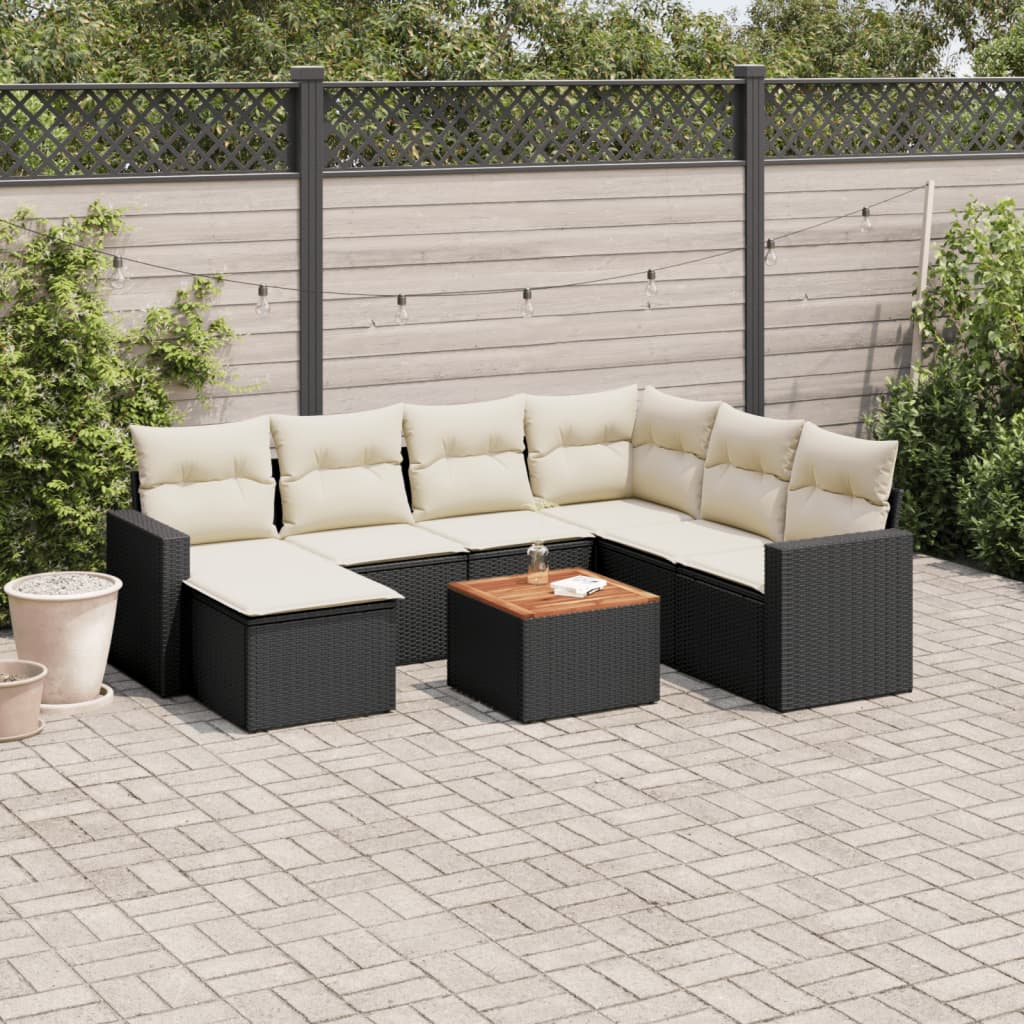 vidaXL 8-Piece Poly Rattan Lounge Set with Cushions Black