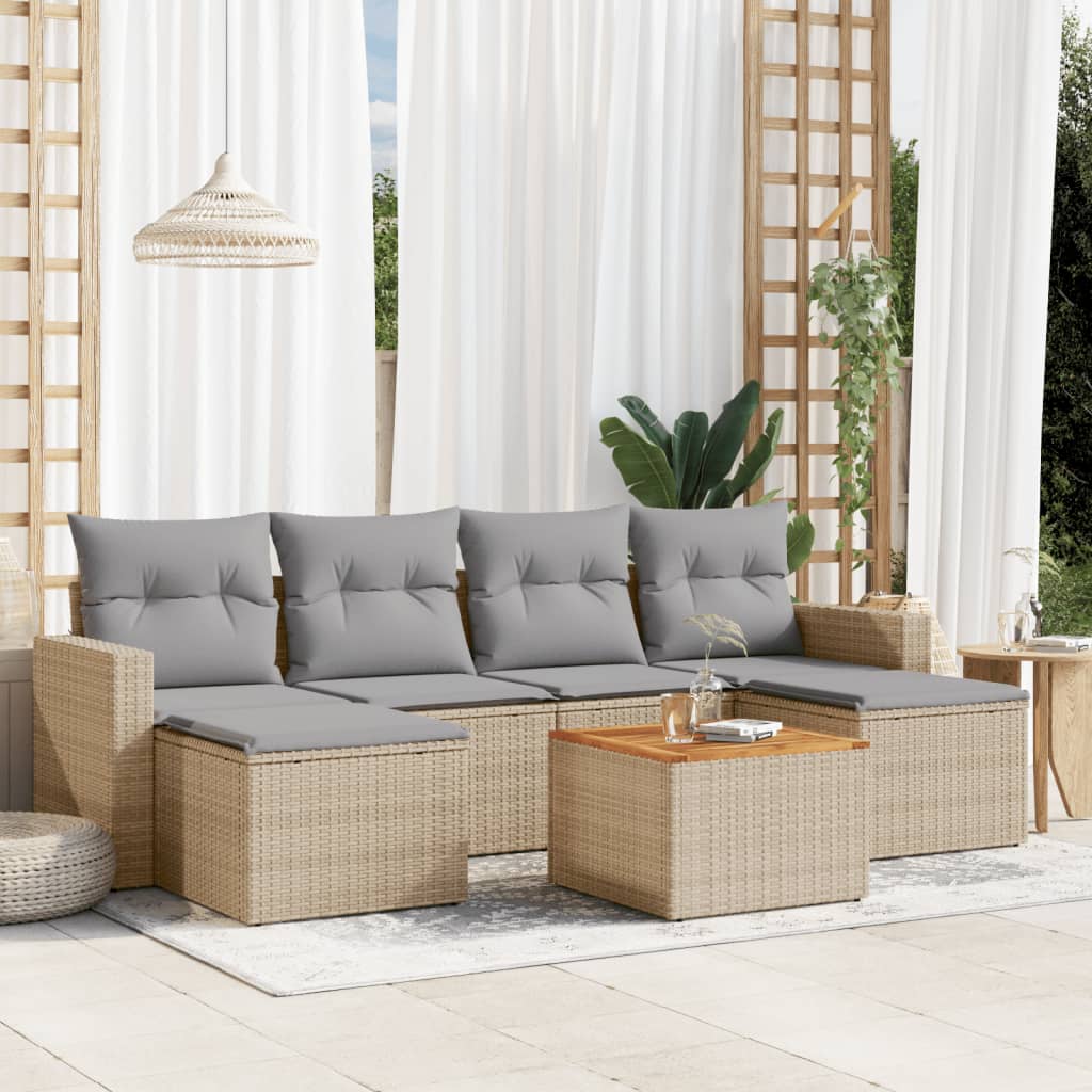 vidaXL 7-delige Loungeset met kussens poly rattan zwart