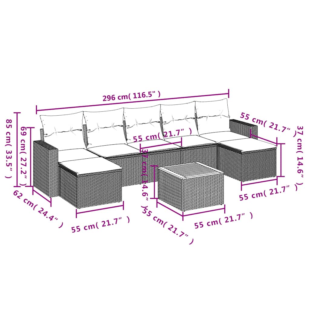 vidaXL 8-Piece Lounge Set with Cushions Poly Rattan Black