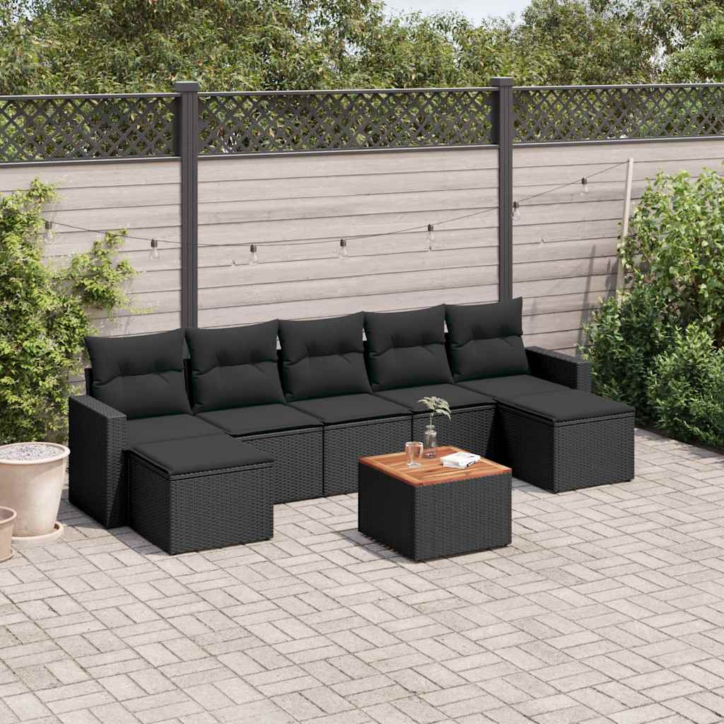 vidaXL 8-Piece Lounge Set with Cushions Poly Rattan Black
