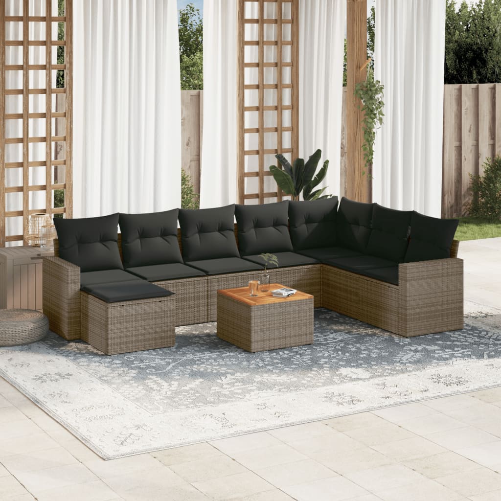 vidaXL 9-delige Loungeset met kussens poly rattan zwart