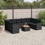 vidaXL 10-Piece Lounge Set with Cushions Poly Rattan Black
