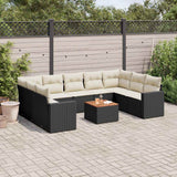 vidaXL 10-Piece Lounge Set with Cushions Poly Rattan Black