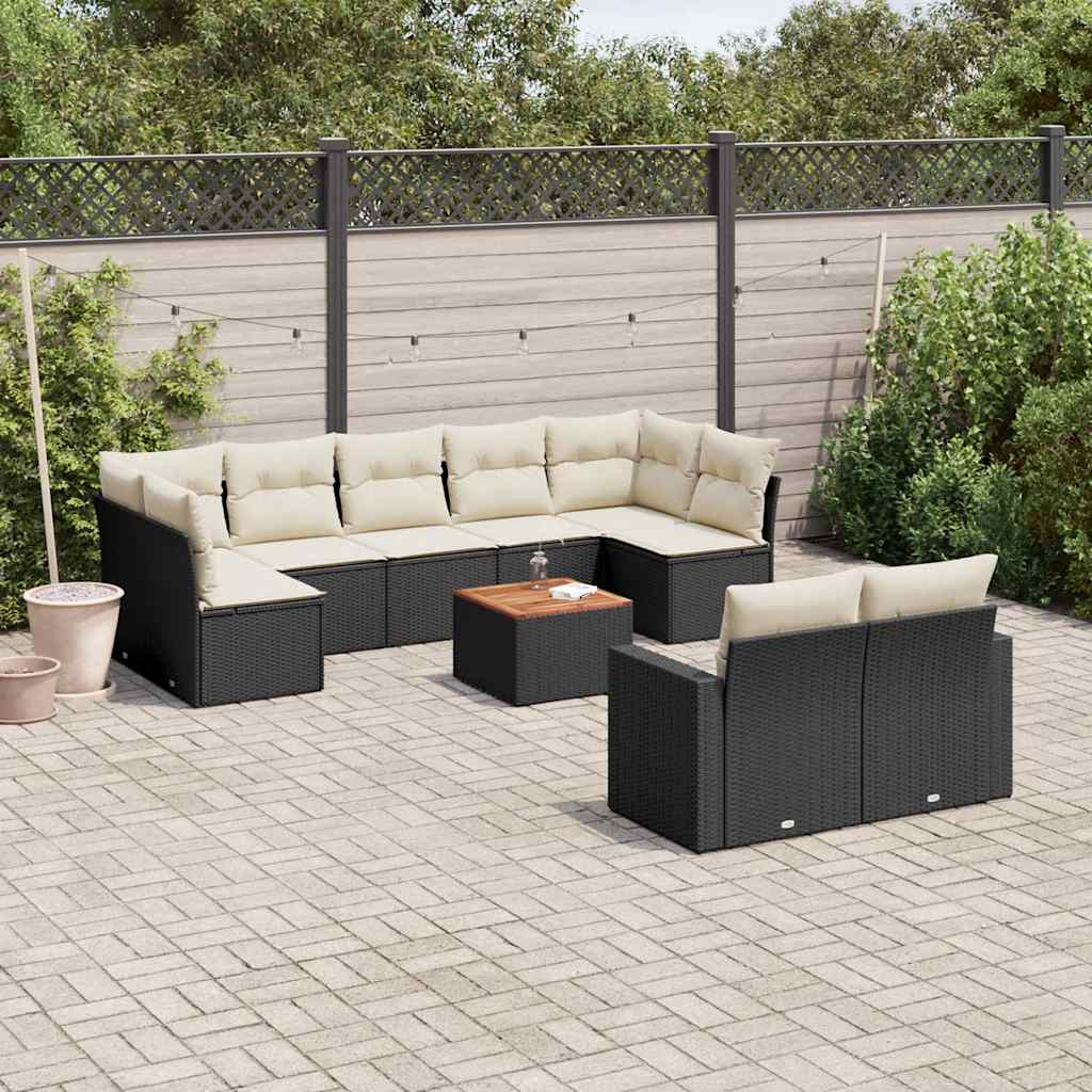 vidaXL 10-Piece Lounge Set with Cushions Poly Rattan Black