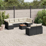 vidaXL 10-Piece Lounge Set with Cushions Poly Rattan Black