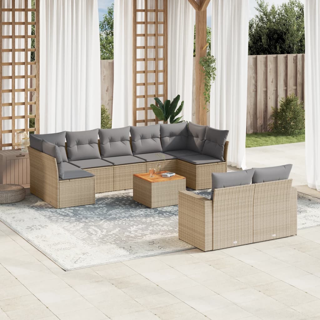 vidaXL 10-Piece Lounge Set with Cushions Poly Rattan Black