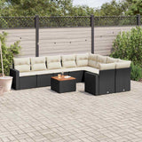 vidaXL 10-Piece Lounge Set with Cushions Poly Rattan Black