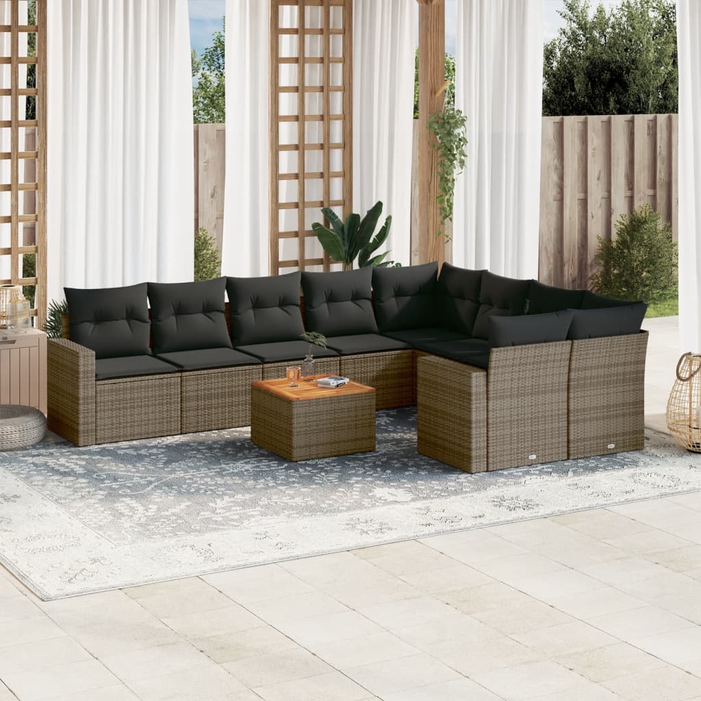 vidaXL 10-Piece Lounge Set with Cushions Poly Rattan Black
