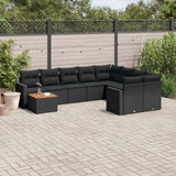 vidaXL 10-Piece Lounge Set with Cushions Poly Rattan Black